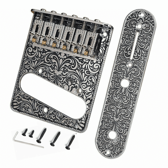 Chrome Retro 6-Saddle Bridge & Control Plate for Fender Telecaster Electric Guitar – US Spec Upgrade Kit