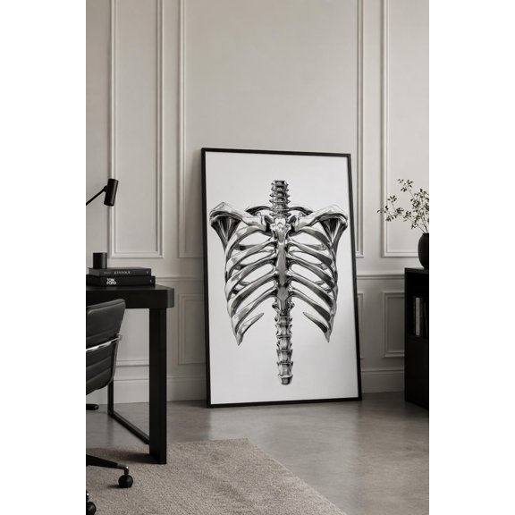 Chrome Rib Cage Metallic Anatomy Wall Art