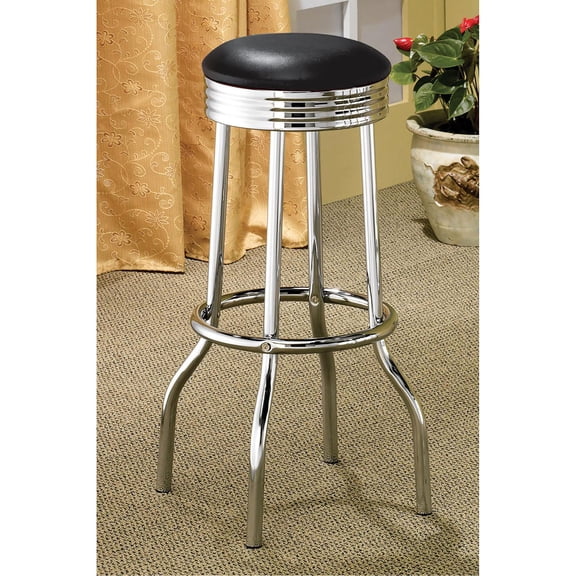 Chrome Rimmed and Legged Black Bar Stools / Offer Comfort in Home Dining