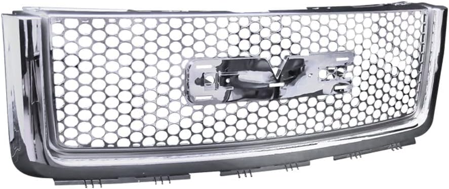 Glossy Black Mesh Front Grill For 2007-2013 GMC Sierra 1500 – Round Hole Design, ABS, Direct Bolt-On