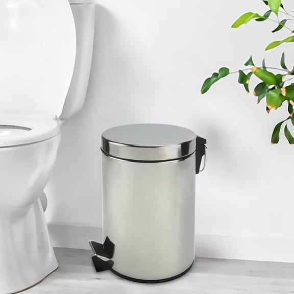 Chrome Round Stainless Steel Small Step Trash Can with Lid and Removable Inner Bucket