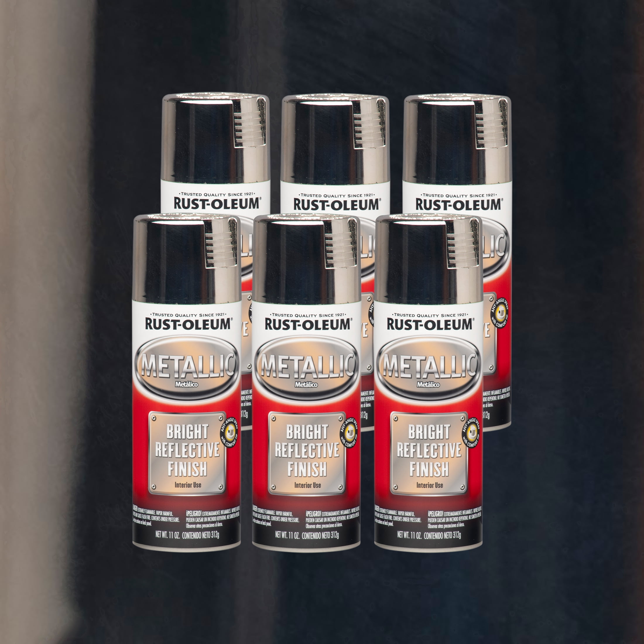 6 Pack, Chrome, Rust-Oleum Automotive Metallic Bright Reflective Finish Spray Paint-248652, 11 oz