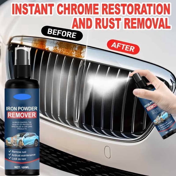 Chrome Rust Remover Spray for Cars 50ml – Chrome Restoration Cleaner for Rust, Oxidation and Iron Deposits – Mirror Shine Protection for Wheels, Bumpers and Trim