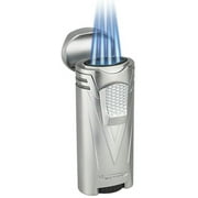 Chrome Satin Vector Ironquad Quad Flame Jet Torch Cigar Butane Lighter - 9310