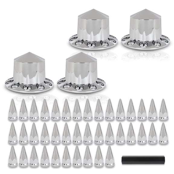 Chrome Semi Truck Hub Cover Wheel Set Rear 33mm Nut Covers Spiked Removable caps