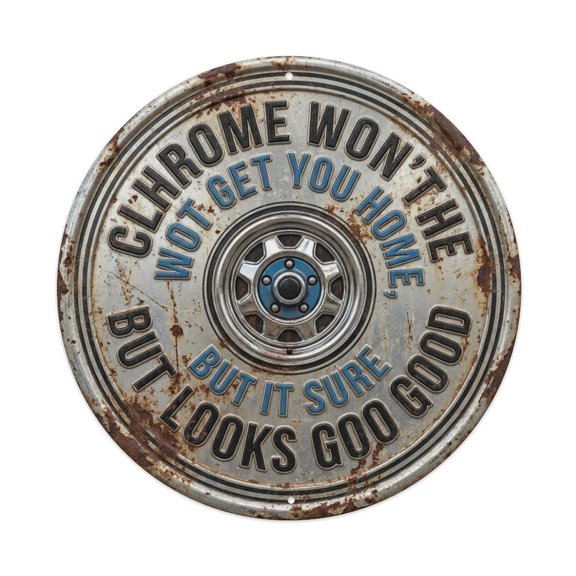 Chrome Shine Classic Bedroom Ornament Retro Slogans Vintage Metal Tin Sign Plaque Wall Decor for Cafe, Club, Garden Round Metal Poster 8x8Inch