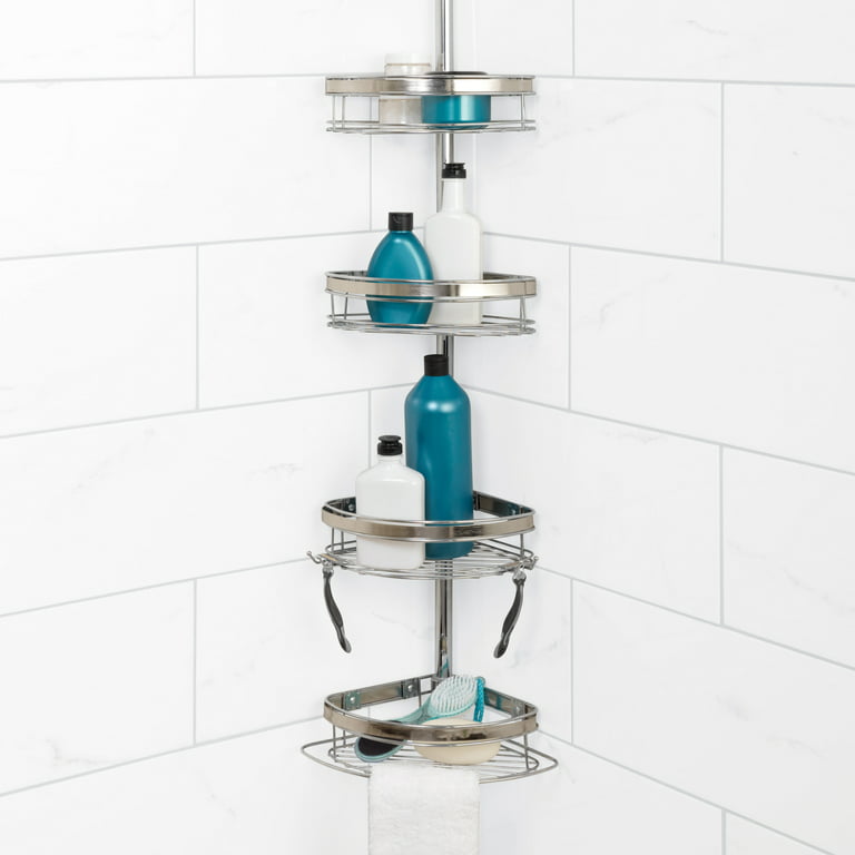 Chrome Shower Caddy with 4 Shelves, Zenna Home Tension Pole with Brushed  Nickel Accents 