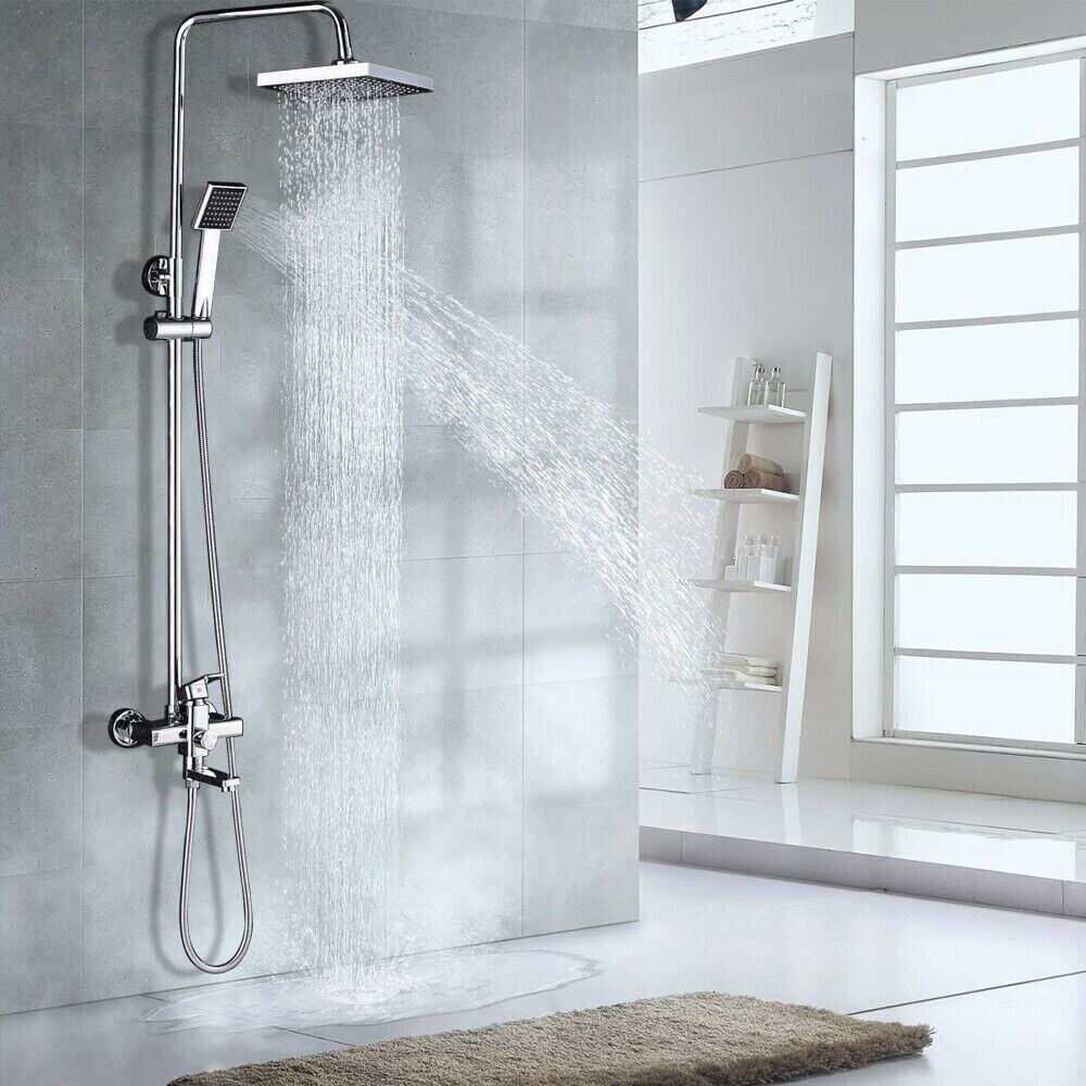 Chrome Shower Faucet System set Wall 8Rainfall Shower Head Combo with Tub Spout