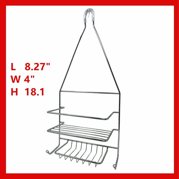 Chrome Shower Head Caddy Shelf for Bathroom - Storage Holder, Organizer Rack (2 Suction Cups Included)