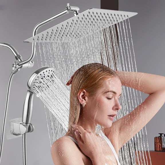Chrome Shower System 12 Inch Bathroom Luxury Rain Mixer Shower Combo Set Wall Mounted Rainfall Shower Head and Handheld System Shower Faucet Set,Chrome Stainless Steel Bath Faucets Bathroom