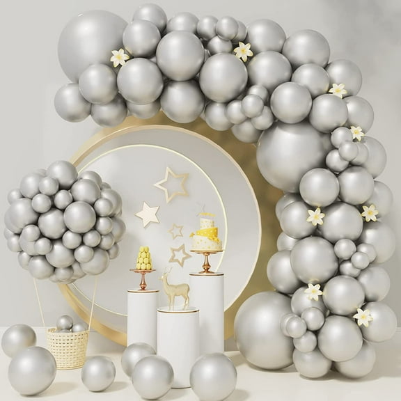 Chrome Silver Balloons 73Pcs Silver Balloon Garland Arch Kit 5/10/12/18 Inch Metallic Silver Balloons Different Sizes as Baby Shower Birthday Anniversary Wedding Christmas Balloons Party Decorations