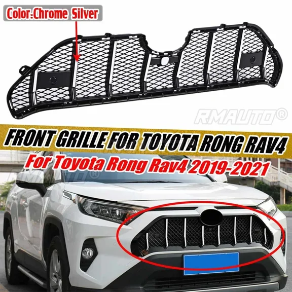 Chrome Silver Car Front Upper Grill For Toyota Rong Rav4 2019 2020 2021 Front Bumper Honeycomb Mesh Centre Grill Panel Body Kit