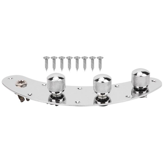 Chrome Silver Electric Bass Control Plate Assembly for  Type Bass with 8 Mounting Screws - 7.4in x 1.4in Metal Circuit Board Kit