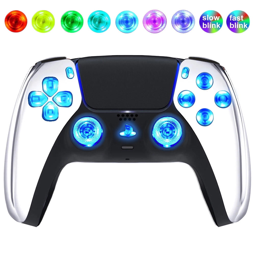 Chrome Silver Silent Modz LED Light Up Button Wireless Custom Controller for PS5
