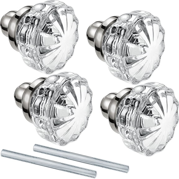 Chrome Simple Fluted Glass Mortise Style Door Knobs, 2 Set