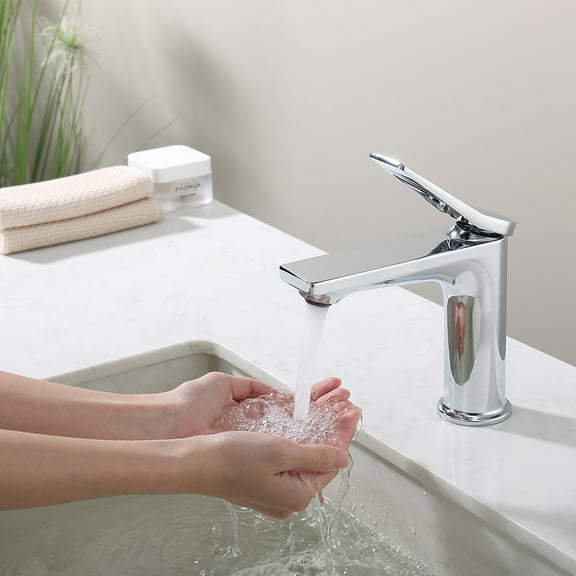 Chrome Single Hole Bathroom Faucet,Laundry Vanity Sink Faucet with Two 3/8" Hoses