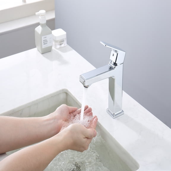 Chrome Single Hole Bathroom Faucet,Laundry Vanity Sink Faucet with Two 9/16" Hoses