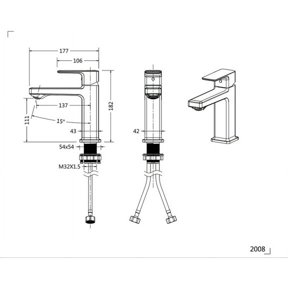 Chrome Single Hole Bathroom Faucet,Laundry Vanity Sink Faucet with Two 9/16" Hoses
