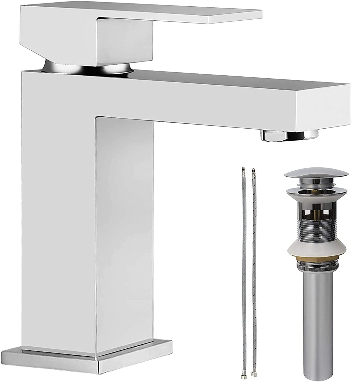Chrome Single Hole Modern Bathroom Faucet with Pop Up Drain