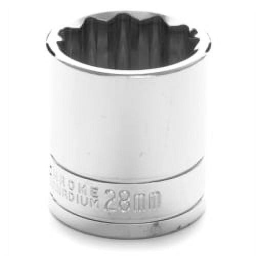 Chrome Socket, 1/2"" Drive, 28mm, 12 Point, Shallow