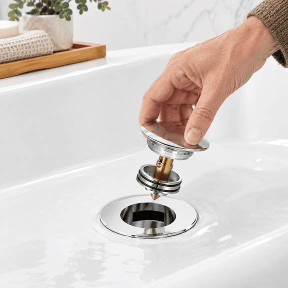 Chrome Solid Brass Pop-Up Bathtub Drain Stopper with Overflow, Fits 1.8" Drain Holes