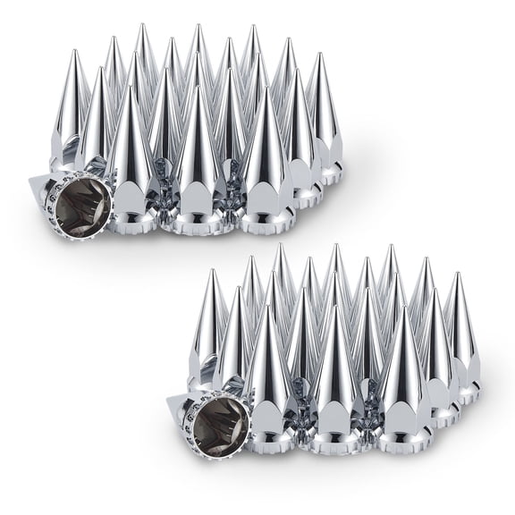 Chrome Spike Lug Nut Covers Push-On Design,33mm x 4-3/4" Tall Nut Caps, ABS Plastic Anti-Rust & Weather-resistant For Trucks (40 Pack)