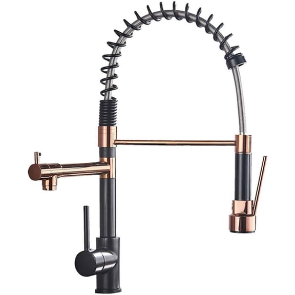 Chrome Spring Pull Down Kitchen Sink Faucet, Cold & Hot Water Mixer Tap Single Handle with Dual Spout Deck Mounted,Rose Golden Black