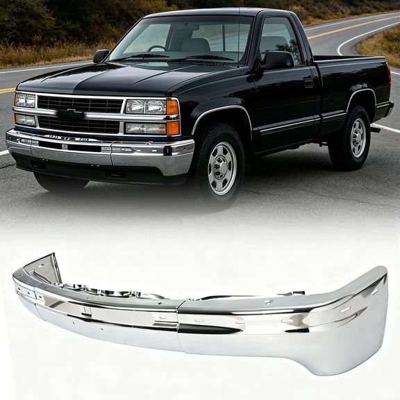 Chrome Steel Front Bumper Face Bar for 1999-2002 Chevy Silverado 1500 2500 for 2000-2006 Chevy Suburban 1500 2500 Tahoe, 3 PCS Front Bumper Face Bar without Fog Light Holes