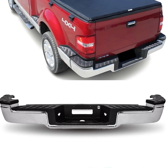 Chrome Steel Rear Step Bumper for 2004-2009 Ford F-150 Flareside Style w/o Holes for FO1102353