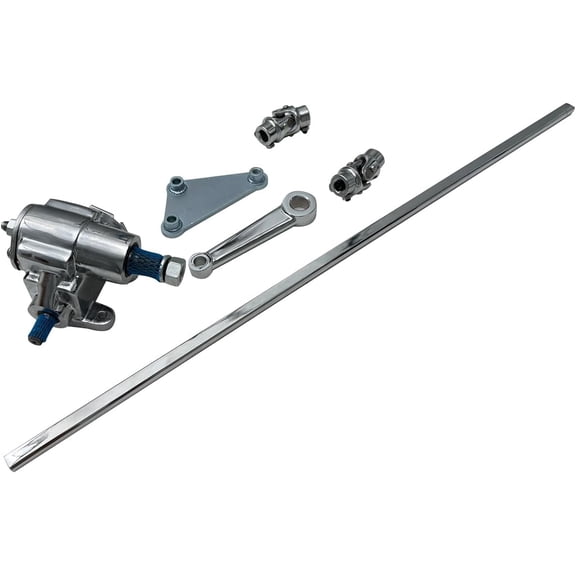 Chrome Steel VEGA STEERING BOX + 36" DD STEERING SHAFT+PITMAN Arm Black U-Joints & Bracket