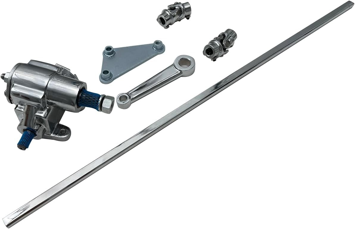 Chrome Steel VEGA STEERING BOX + 36" DD STEERING SHAFT+PITMAN Arm Black U-Joints & Bracket