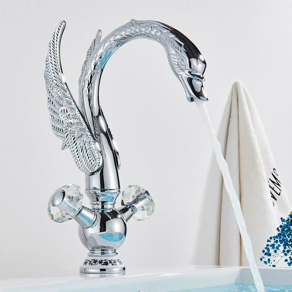 Chrome Swan Bathroom Sink Faucet 1 Hole Dual Handle Basin Vanity Mixer Faucet