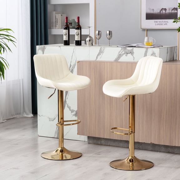 Chrome Swivel and Height - Adjustable Velvet Bar Stool Set, Ivory, 2 - Piece - Perfect for Patio Bars, Enjoyable Seating