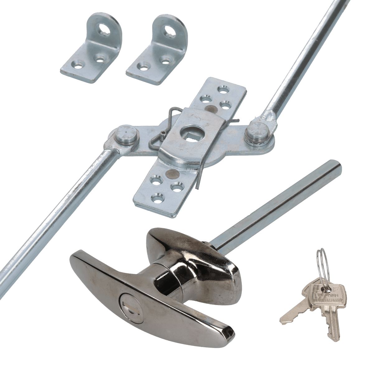 Bottom Lock Chrome T-Handle & Two Point Top Bottom Rod Lock Door Trailer Horsebox ...