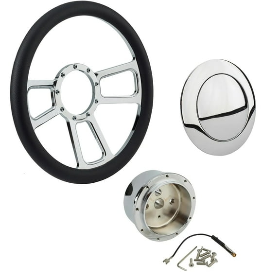 Chrome T-Style Steering Wheel w/ Steering Wheel Adapter and Horn Button