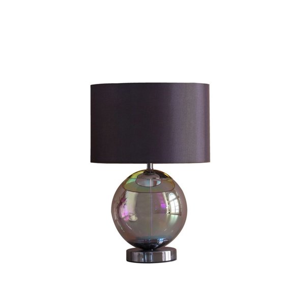 Chrome Table Lamp 18.75 Inch - Iridescent Orb Lamp with Gray Shade - Modern Bedroom Living Room Decor - B11 Bulb Base - Inline Switch