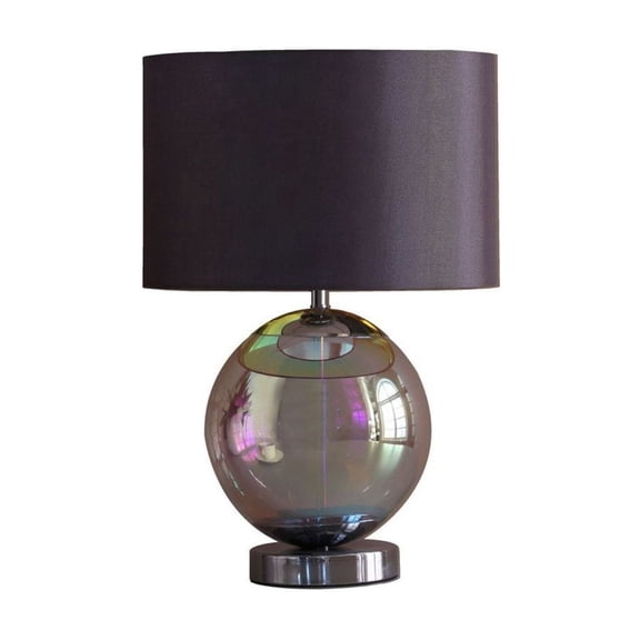 Chrome Table Lamp 18.75 Inch - Iridescent Orb Lamp with Gray Shade - Modern Bedroom Living Room Decor - B11 Bulb Base - Inline Switch