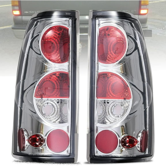 Chrome Tail Lights Rear Lamps Compatible With 1999-2007 Chevy Silverado GMC Sierra 1500 2500 3500 ;Pair;NO Bulbs; Clear Lens