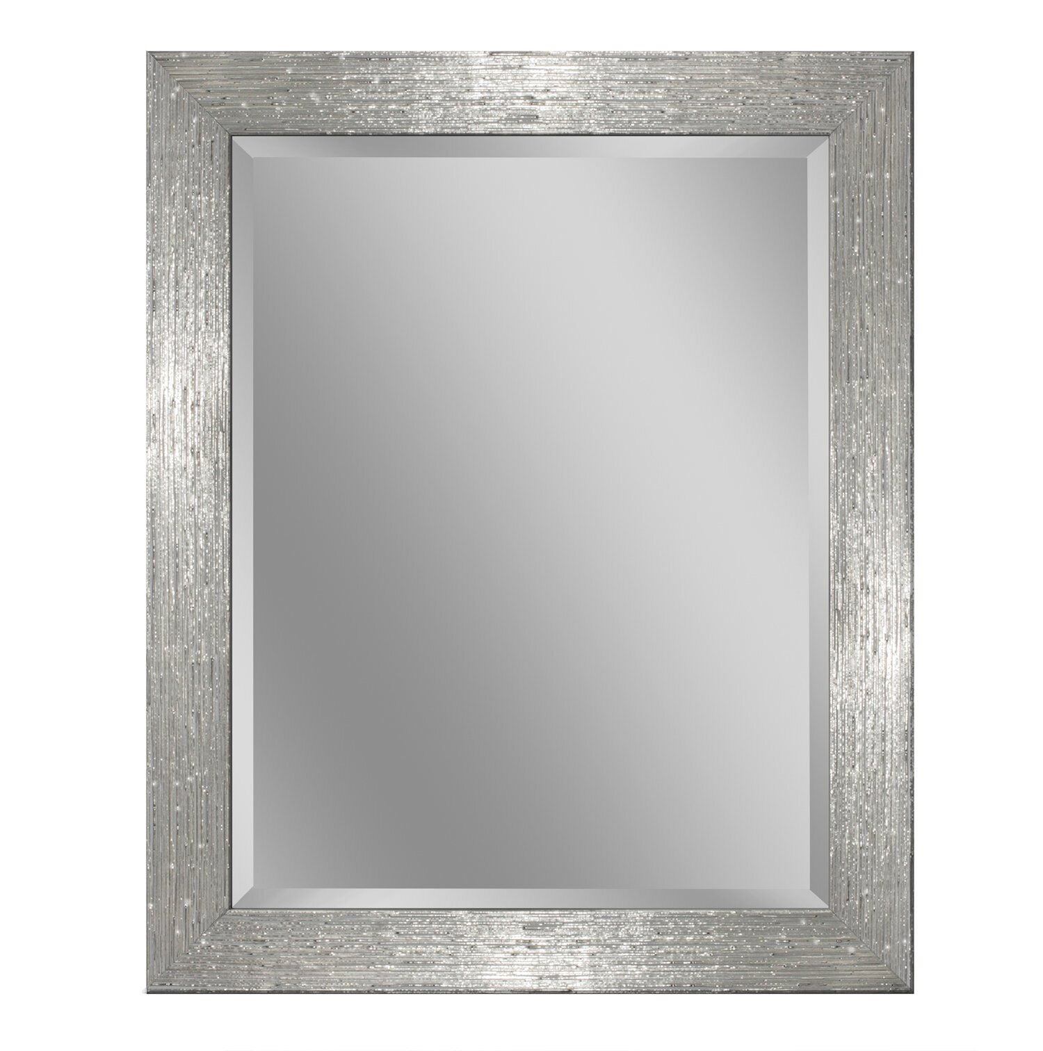 Image showcasing Chrome Textured Beveled Framed Wall Mounted Vanity Mirror, Accent ...