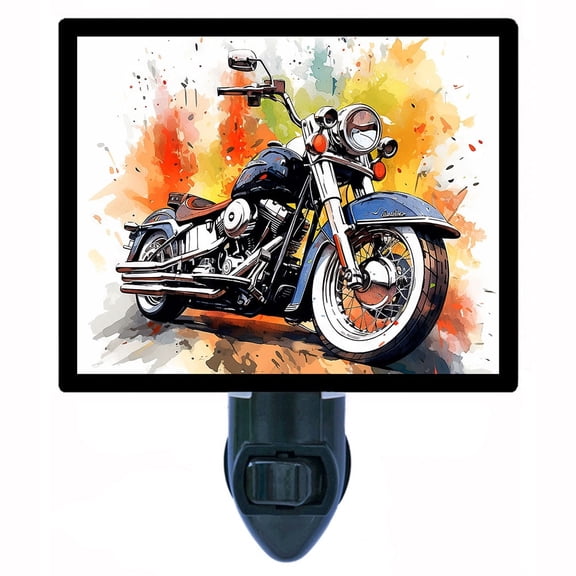 Chrome Thunder Night Light Classic Blue Motorcycle with Flames, Bold Biker Garage Art and Man Cave Dcor Lighting Includes Free Switchable Insert