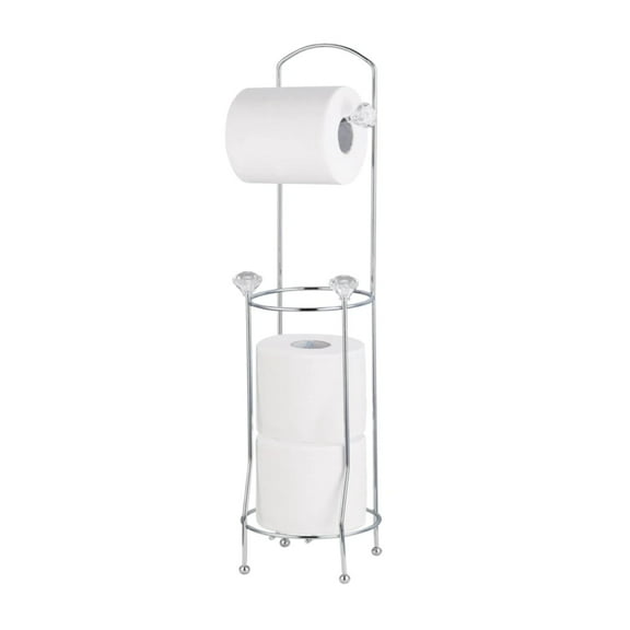 Decorative Chrome Toilet Paper Holder Stand with Crystal Accents, Freestanding Bathroom Storage