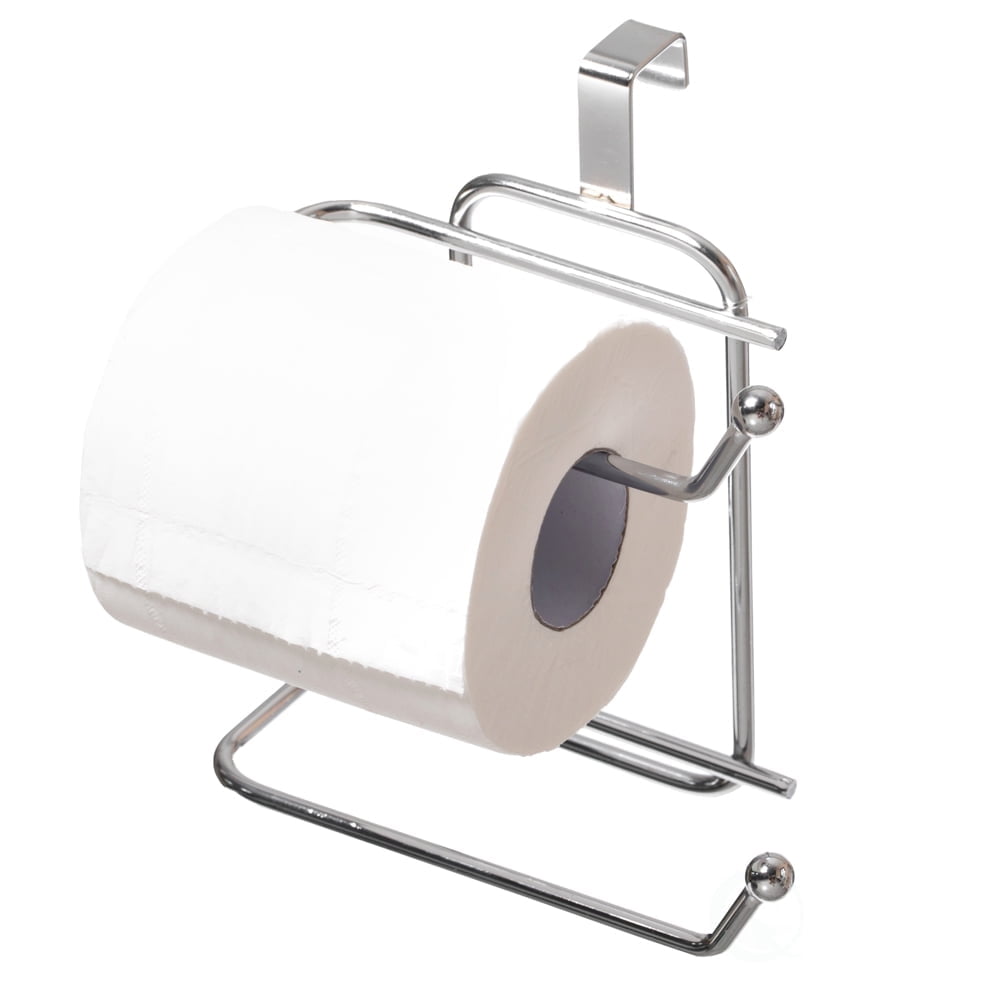 Basicwise Over-the-Side Tank Double Toilet Paper Holder Compact Modern Bathroom Organizer Practical Storage Rack for Extra Rolls
