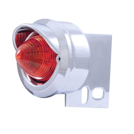 Chrome Universal Mud Flap Hanger End Light W/ 9 Red Led 2" Beehive Light W/ Visor - Red Lens
