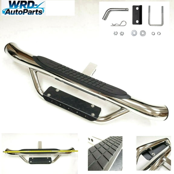 Chrome Universal Truck Trailer Rear Bumper Guard 36" Length x 6.5" Overall Heigh Heavy Duty Steel Towing Hitch Step Bar Drop Step 2" Receiver