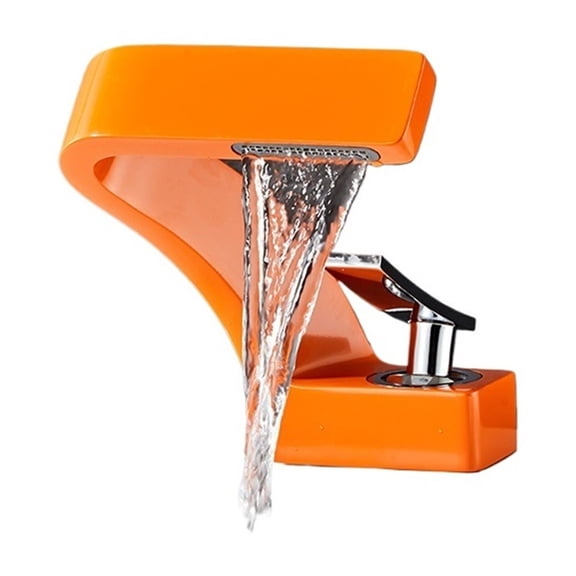 Chrome White Basin Faucet, Deck Mounted Waterfall Bathroom Sink Mixer Tap, Single Handle Hot Cold Water Tap