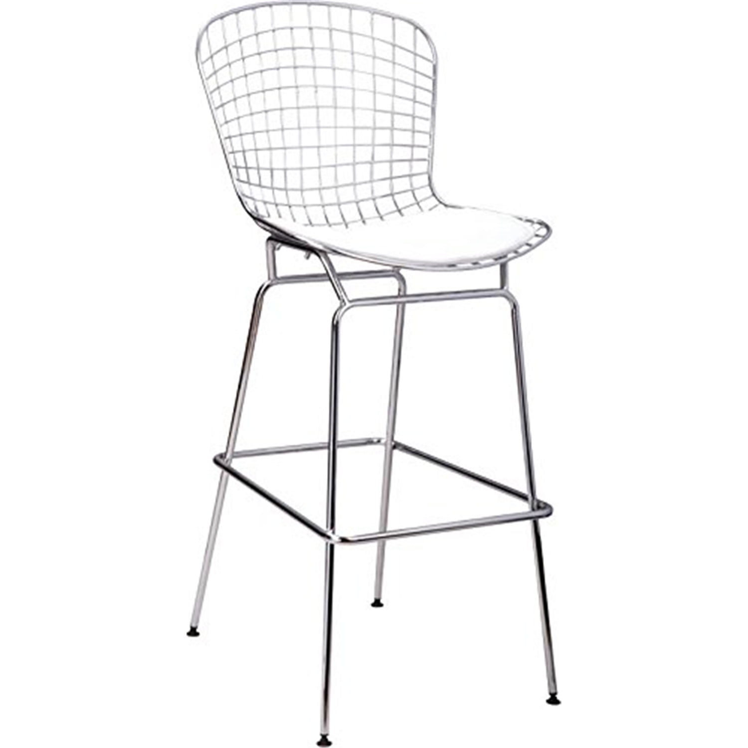 Contemporary Chrome Wire Barstool with White Leatherette Seat
