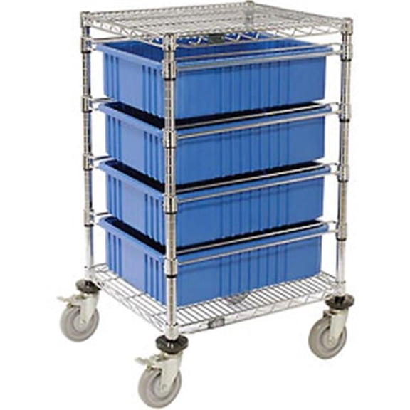 Chrome Wire Cart with 4 Grid Containers Blue - 21 x 24 x 45 in.