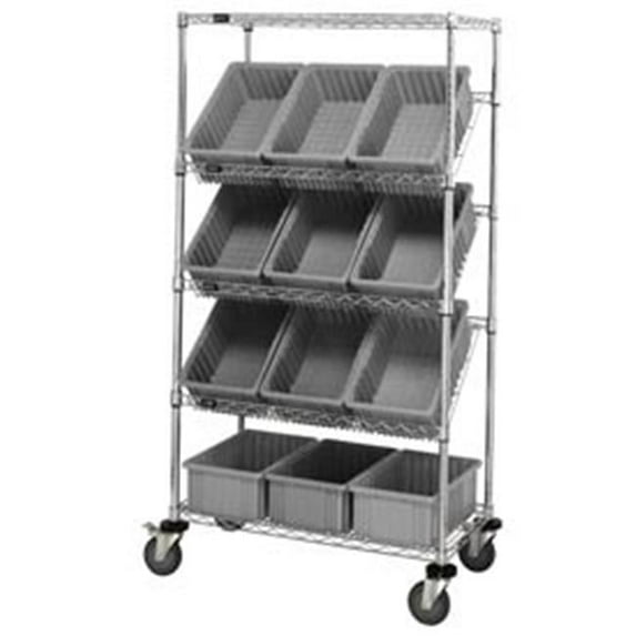 Chrome Wire Truck with 12 3.5 in. Grid Containers - Gray