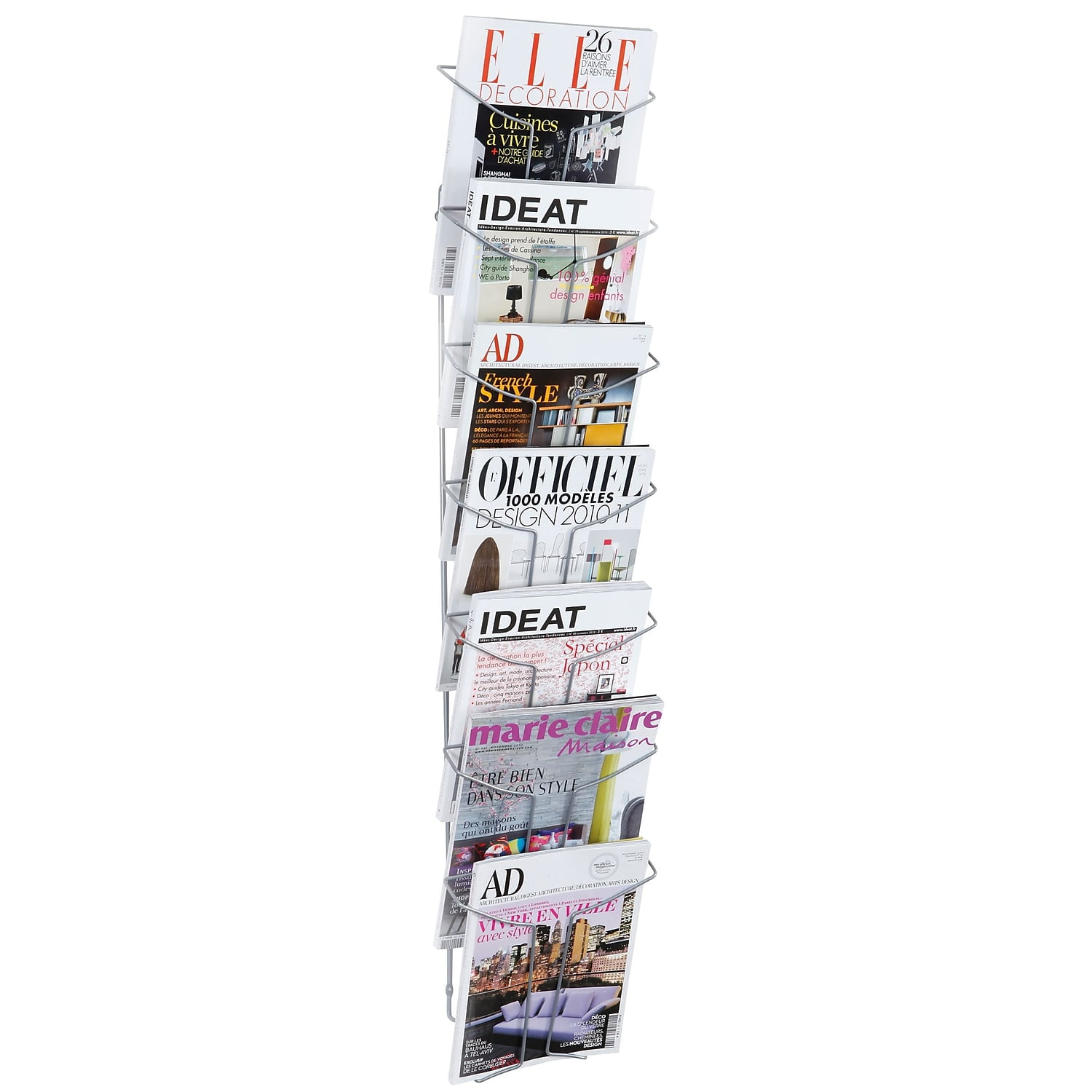 Chrome Wall Mounted 7-Compartment Magazine Rack