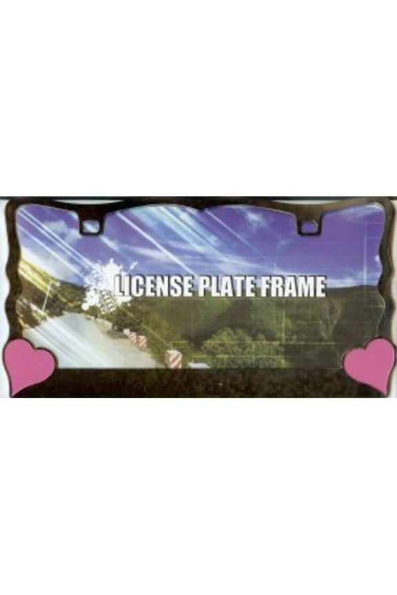 Chrome With Pink Hearts License Frame w/Caps